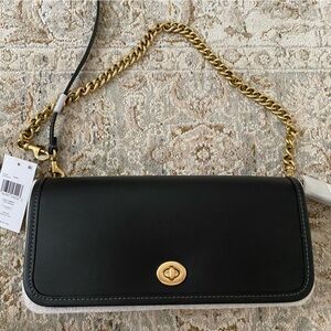 Coach Black Shoulder Bag with Gold Chain